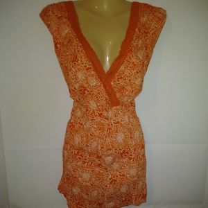 Cato Woman Shirt Orange Vneck Sexy Plus Sz 26/28W